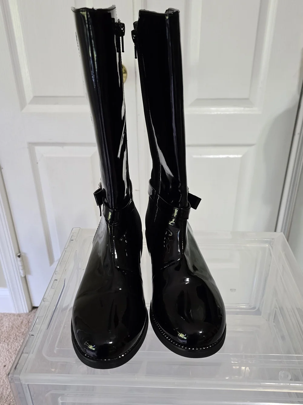 Childrens Place Black Patent Knee-High Boots with Decorative Buckle